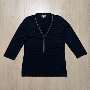 Burberry London Nova Check Trim Half Sleeve Blouse Top Womens Large Black Plaid